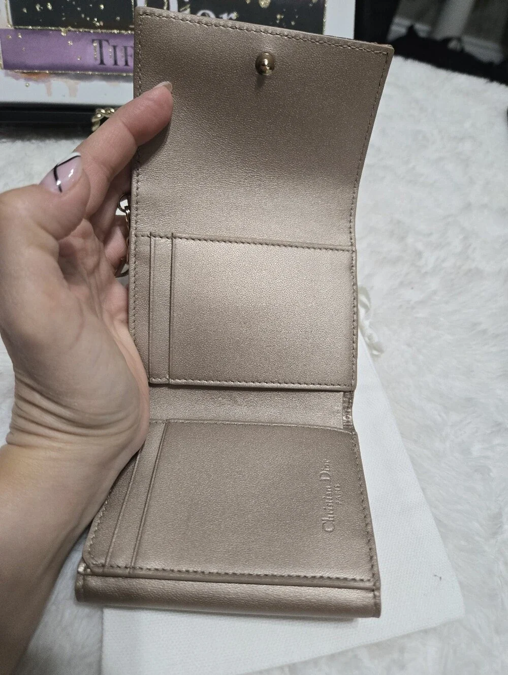 🔥 Christian Dior Lady Dior Cannage Pattern Metallic Compact Wallet EXCELLENT 🔥